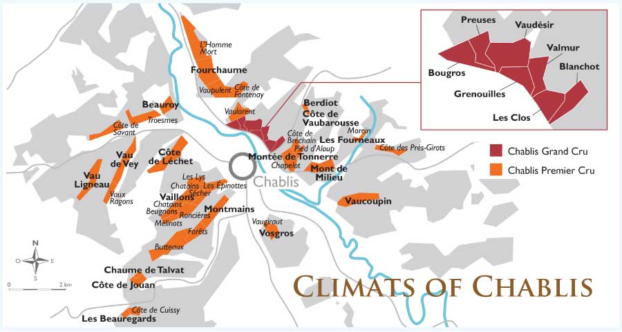 シャブリの地図とクリマ （Climats of Chablis)