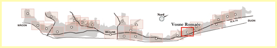 ヴォーヌ・ロマネの位置　ブルゴーニュの地図